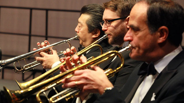 Trumpets playing a melody during our holiday concert